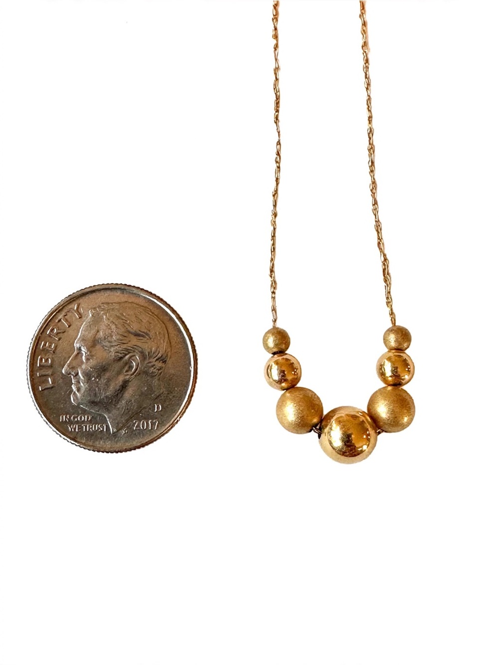 14K Gold Necklace Graduated Tiny Beads JCM 18" Dainty Spiga Weave Chain .9 grams - Picture 2 of 4